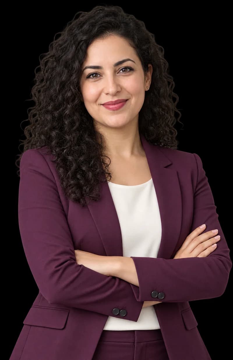 Tasweeq — conseil marketing Portrait illustratif d’une consultante en stratégie de marque.